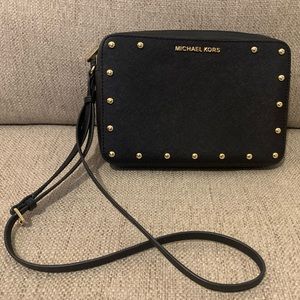 Michael Kors Black Gold Studded Cross Body Purse